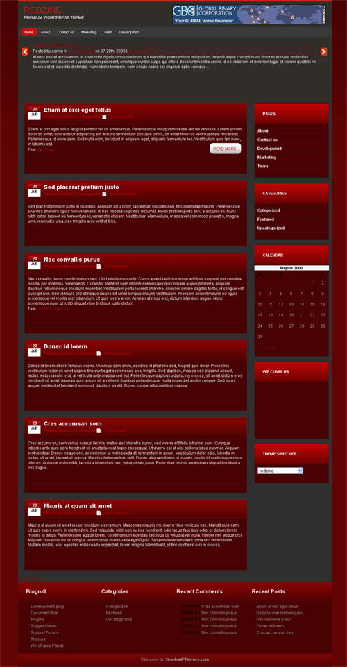 Redzine Free wp theme